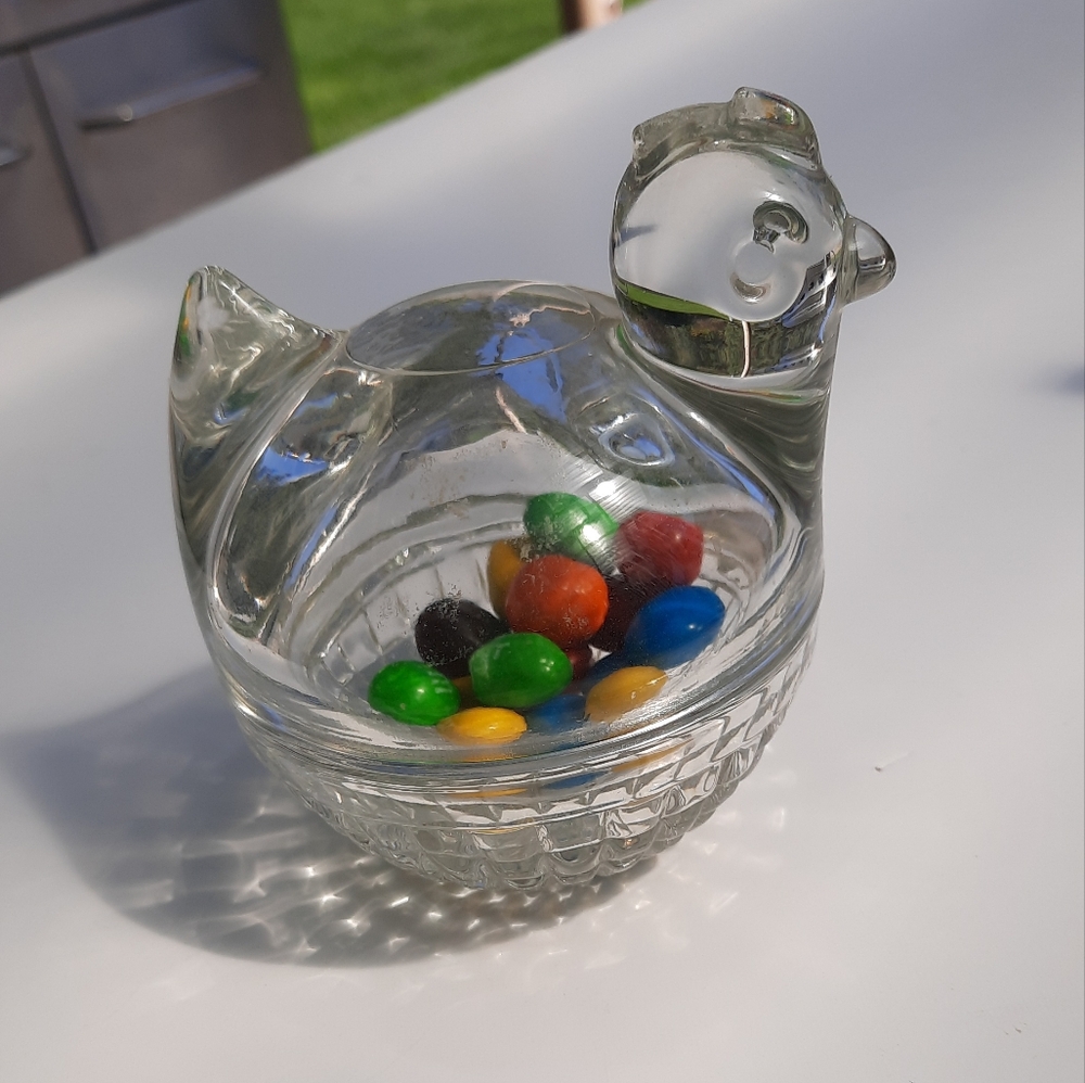 Clear Glass Hen-Shaped Candy Dish